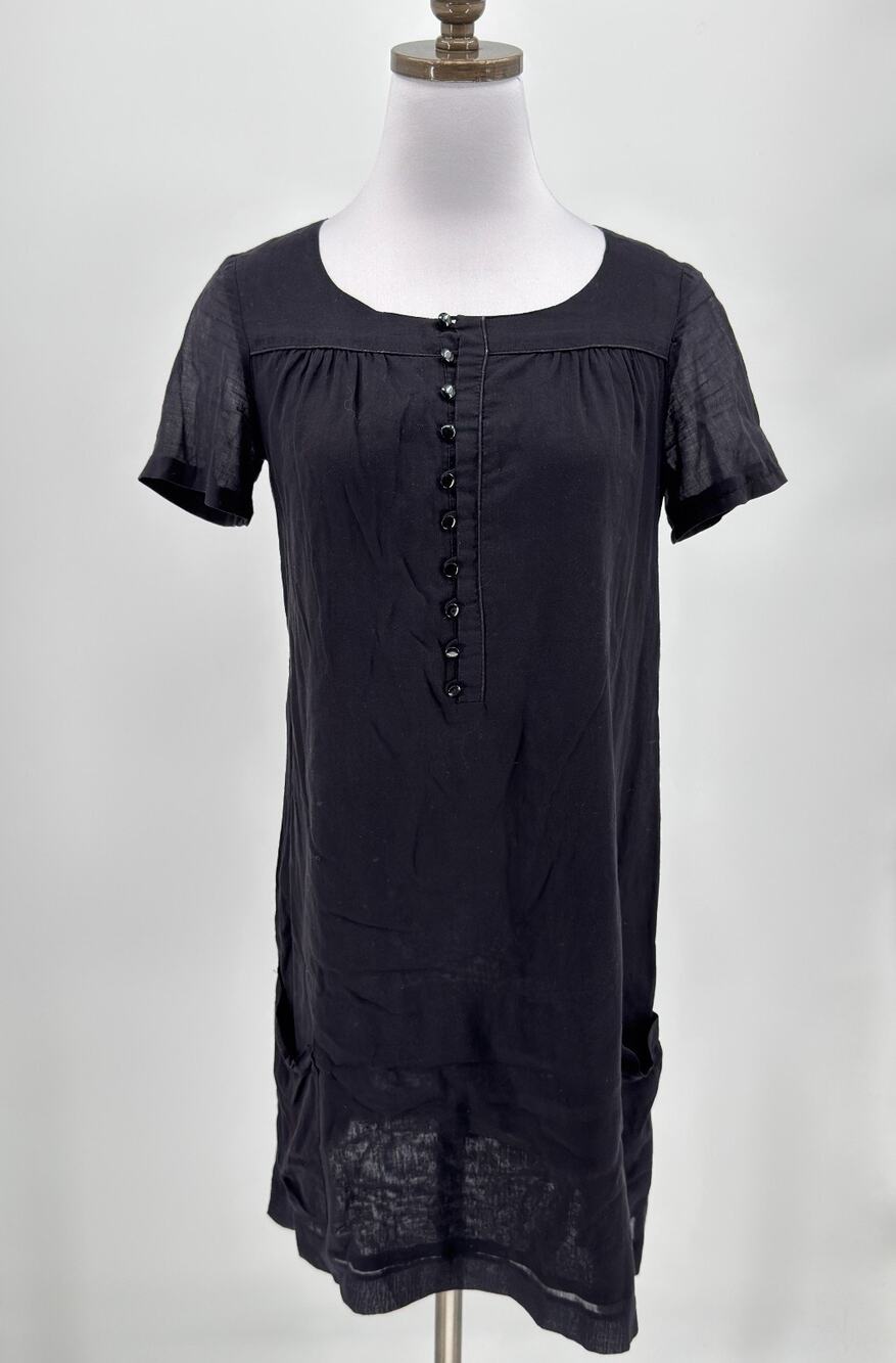 A.P.C. Black Henley Lightweight Short Sleeve Tunic Dress Sz XS